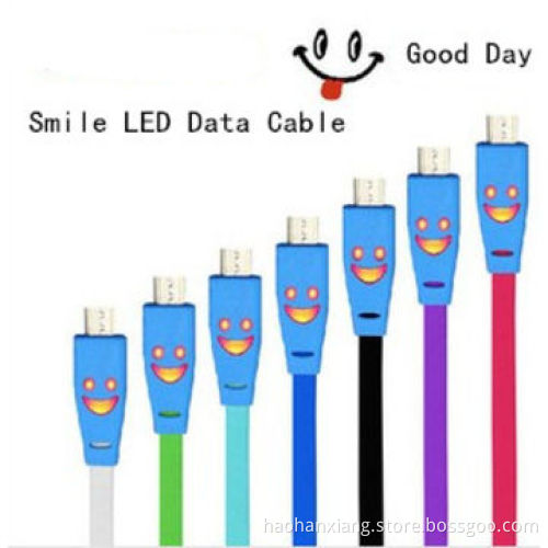 LED smile face USB data cable for Samsung/HTC/BlackBerry